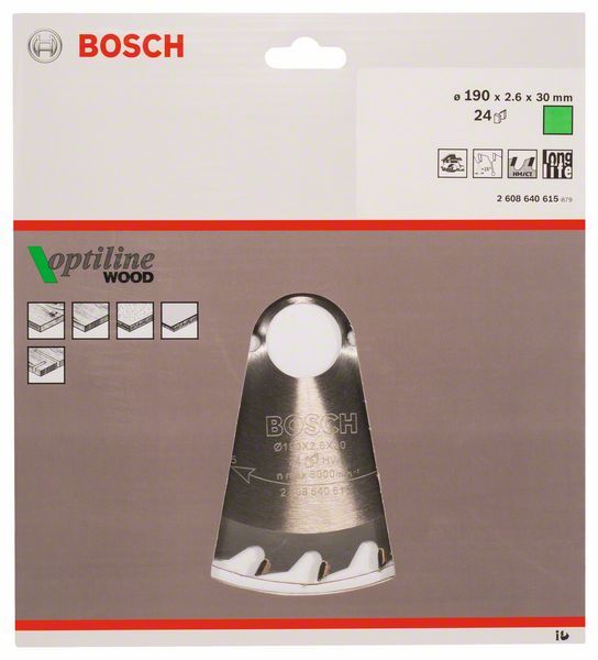 Пильний диск Bosch Optiline Wood 190×2,6×30, 24 ATB (2608640615) 2608640615 фото