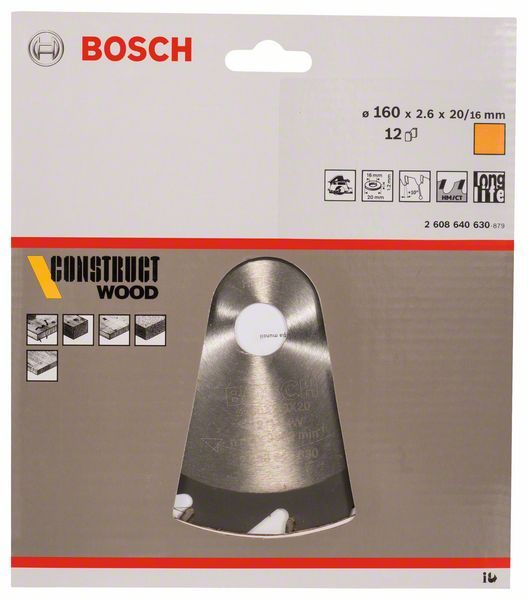 Пильний диск Bosch Construct Wood 160x16x2,6 12z (2608640630) 2608640630 фото