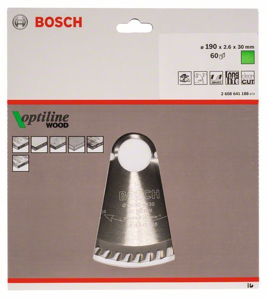 Пильний диск Bosch Optiline Wood 190x30 60z (2608641188) 2608641188 фото
