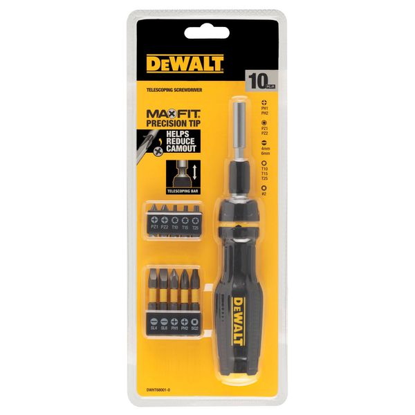 Викрутка - набір FULL FIT Telescoping, зі змінними бітами, 10 біт DeWALT DWHT68001-0 19691 фото