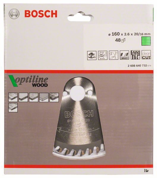 Пильний диск Bosch Optiline Wood 160x20 48z (2608640732) 2608640732 фото
